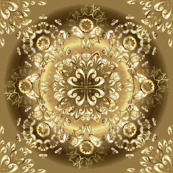 Klassiek Gouden Naadloos Patroon Bloemen Ornament Brokaat Textiel Patroon Glas — Stockfoto