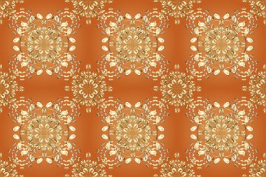 Kahverengi, turuncu ve bej renklerde altın. Dekoratif simetri arabesk. Kusursuz ortaçağ çiçek deseni. Doğum günü, davetiye ya da afiş için tebrik kartı.