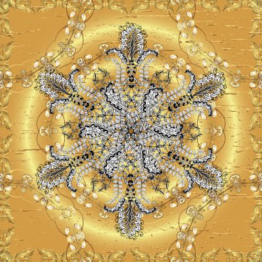 Altından elementlerle bej, beyaz ve sarı renklerde altın desenler. Geleneksel vektör yön süsü. Kusursuz klasik altın desen.