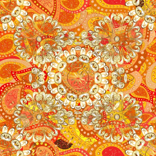 Altın kar taneleri basit, pürüzsüz desen. Soyut duvar kâğıdı, ambalaj dekorasyonu. Sarı, bej ve turuncu renklerde vektör altın desen. Kışın sembolü, Mutlu Noel tatili, Mutlu yıllar 2019