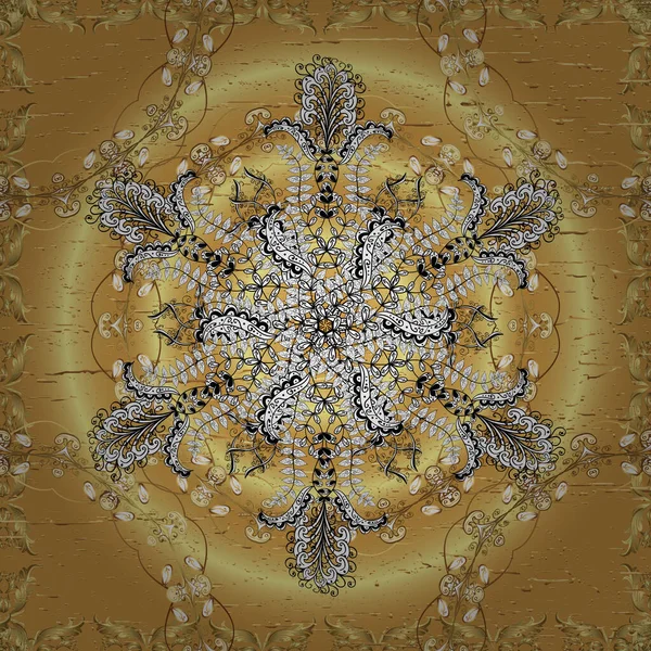 Kusursuz altın desen. Beyaz, bej ve sarı renklerdeki altın desenli altın elementler. Vektör oryantal süsü.