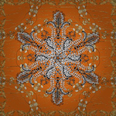 Barok tarzında kusursuz bir doğulu süsü. Beyaz, turuncu ve kahverengi ile altın elementler üzerine geleneksel klasik altın vektör deseni.