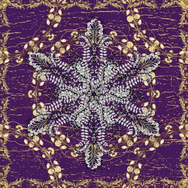 Kusursuz vektör arkaplanı. Duvar kâğıdı barok, İspanyol kumaşı. Kusursuz çiçek deseni. Siyah, beyaz ve mor renkler üzerinde grafiksel, pürüzsüz desen.