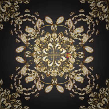 Gri, bej ve kahverengi renklerde altın elementlerle kusursuz desen. Geleneksel oryantasyon süsü. Kusursuz klasik vektör altın deseni. Vektör çizimi. Klasik vintage arkaplan.