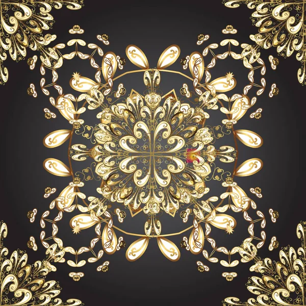 伝統的な装飾品だ 古典的なヴィンテージの背景 シームレスな古典的なベクトル黄金のパターン ゴールデン要素とグレー ベージュと茶色の色の黄金のパターン — ストックベクタ