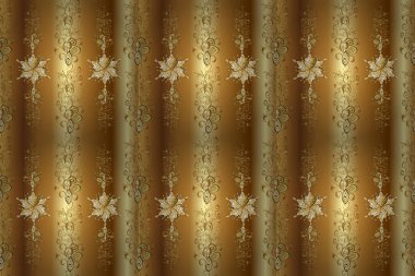 Şam, tasarım için kusursuz desen. Sarı, bej ve kahverengi renklerde altın elementlerle kusursuz desen.