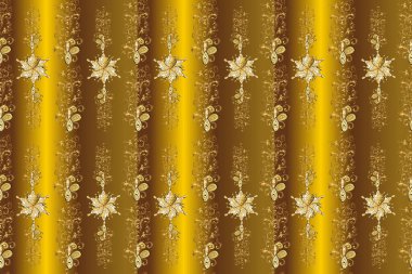Klasik klasik klasik arka plan. Kusursuz klasik altın desen. Geleneksel oryantasyon süsü. Altın elementlerle bej, kahverengi ve sarı renklerde pürüzsüz desen.