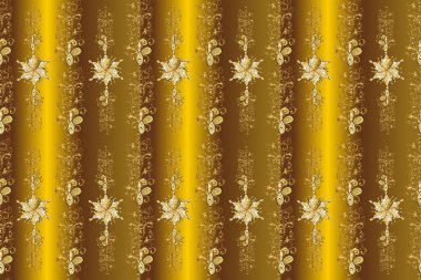 Kahverengi, bej ve sarı renklerde grafiksel modern kusursuz desen. Duvar kâğıdı barok, İspanyol kumaşı. Kusursuz bir geçmişi var. Kusursuz çiçek deseni.