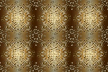 Tekrarlayan elementlerle kusursuz soyut arkaplan. Zarif klasik model. Kahverengi, sarı, bej ve altın desenli.