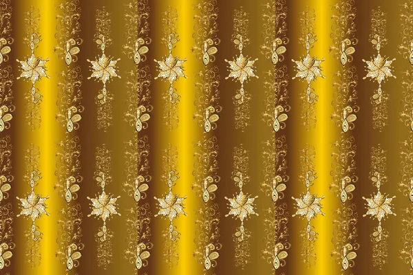 Klasik klasik klasik arka plan. Kusursuz klasik altın desen. Geleneksel oryantasyon süsü. Altın elementlerle bej, kahverengi ve sarı renklerde pürüzsüz desen.