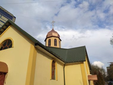 abstract super cute and nice interesting picture photo. Dome with a cross of an Orthodox church in Ukraine. Easter.