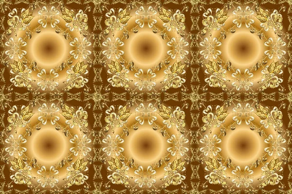 Altın pürüzsüz desen. Altın rengi bej, sarı ve kahverengi renklerde altın rengi. Düz elle çizilmiş klasik koleksiyon. Arkaplan, kumaş, altın duvar kağıdı.