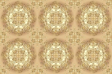 Süslü dantel iz sürücü. Çiçek süsü ile kusursuz desen. Duvar kâğıdı için altın süslü bir illüstrasyon. Doğu tarzında klasik tasarım öğesi. Geleneksel Arap dekor kahverengi, bej, sarı renkler.