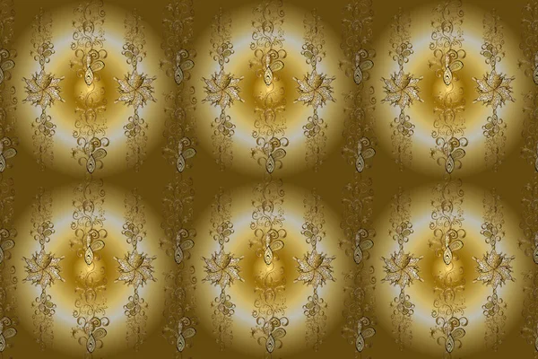 Gold Metal Floral Pattern Raster Golden Floral Ornament Brocade Textile — стоковое фото