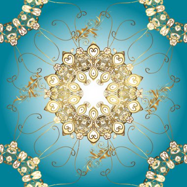 Arkaplan, kumaş, altın duvar kağıdı. Düz elle çizilmiş klasik koleksiyon. Altın pürüzsüz desen. Tarafsız, mavi ve kahverengi, altın elementlerle altın desenli.