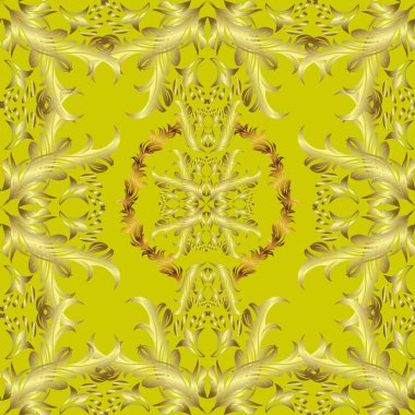 Kahverengi, sarı ve nötr renklerde altın tekrarlayan elementlerle soyut bir arkaplan. Kusursuz oryantal klasik altın desen.