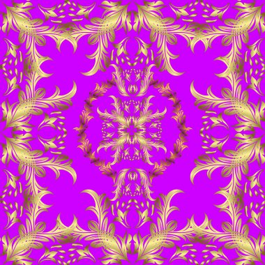 Eflatun, sarı ve nötr renklerde grafiksel modern kusursuz desen. Duvar kâğıdı barok, İspanyol kumaşı. Kusursuz çiçek deseni. Kusursuz arkaplan.