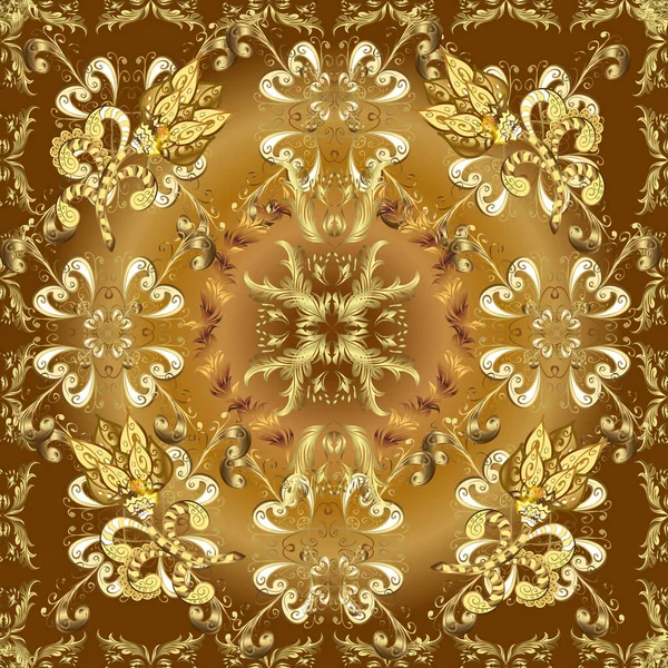 Golden Seamless Pattern Seamless Golden Textured Curls Golden Elements Oriental — Stok fotoğraf