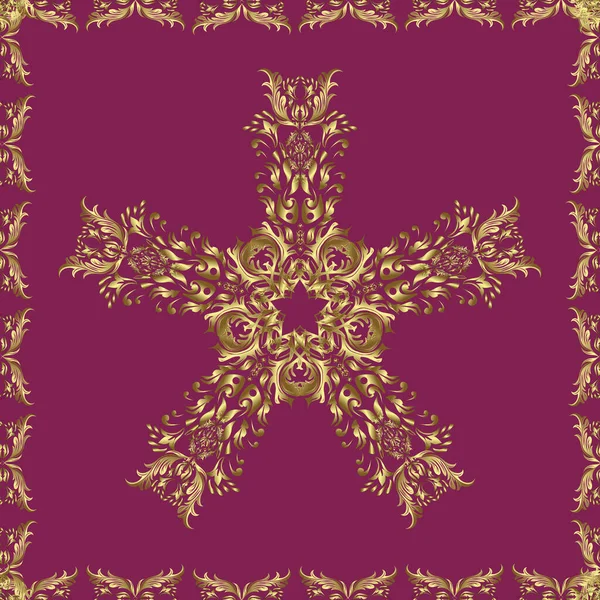 Noel altın kar tanesi kusursuz desen. Kış kar dokusu duvar kağıdı. Sembol bayramı, yeni yıl kutlamaları, altın desen. Tarafsız, kahverengi ve mor renklerde altın kar taneleri.