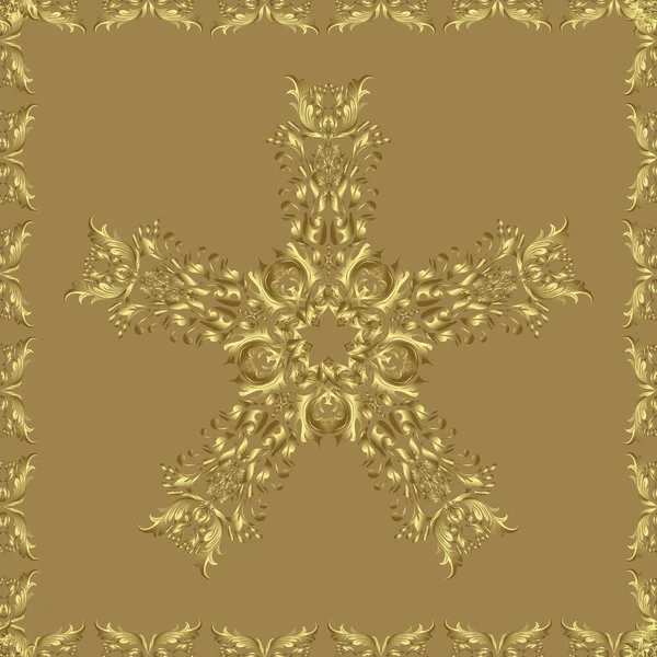 Brilliant Lace Stylized Flowers Paisley Seamless Golden Texture Curls Seamless — Stockfoto