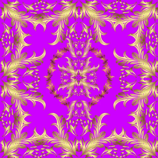 Eflatun, sarı ve nötr renklerde grafiksel modern kusursuz desen. Duvar kâğıdı barok, İspanyol kumaşı. Kusursuz çiçek deseni. Kusursuz arkaplan.