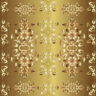 Süslü dekorasyon. Altından elementlerle bej, kahverengi ve sarı renklerde altın desenler. Vector vintage barok çiçeksiz altın desenli. Lüks, kraliyet ve Viktorya dönemi konsepti.
