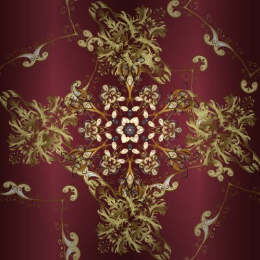 Barok tarzında kusursuz bir doğulu süsü. Altın elementlerle kırmızı, sarı ve kahverengi renklerde geleneksel klasik altın vektör deseni.