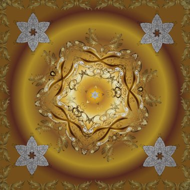 Geleneksel klasik klasik, kusursuz vektör kalıbı. Barok tarzında kusursuz bir doğulu süsü. Kahverengi, bej ve sarı renklerde altın elementler.