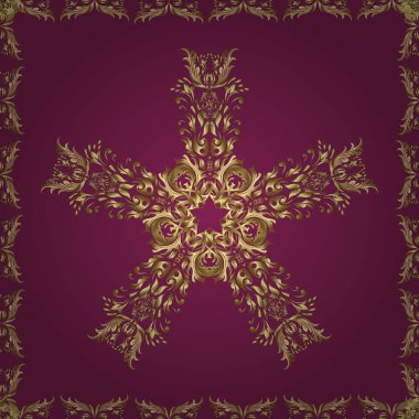 Doğu tarzı element. Çizgi sanatı tasarım şablonu için kusursuz sınır. Mor, kahverengi renklerde altın bir element. Altın desenli çiçek dekoru. Davetiyeler, kartlar, web sayfası için vektör illüstrasyonu.