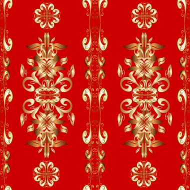 Kusursuz klasik bej, kırmızı, kahverengi ve altın desenli. Geleneksel oryantasyon süsü. Klasik vintage arkaplan.