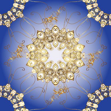 Kahverengi, nötr ve mavi renklerde grafiksel, kusursuz desen. Kusursuz çiçek deseni. Duvar kâğıdı barok, İspanyol kumaşı. Kusursuz vektör arkaplanı.