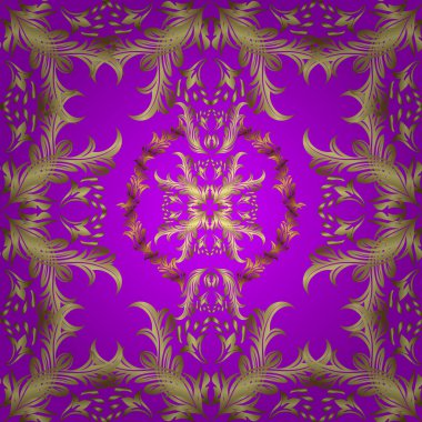 Vektör doğu süsü. Kusursuz altın desen. Tarafsız, sarı ve mor renklerde altın desenli altın elementler.