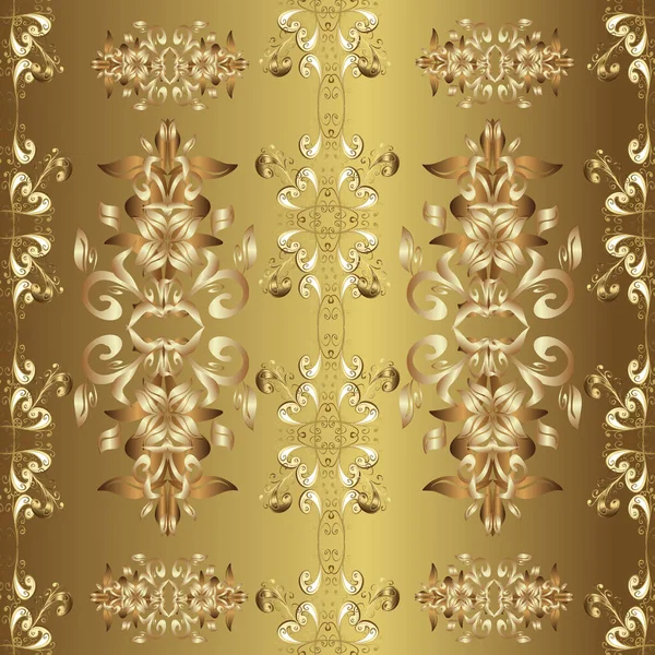 Süslü dekorasyon. Altından elementlerle bej, kahverengi ve sarı renklerde altın desenler. Vector vintage barok çiçeksiz altın desenli. Lüks, kraliyet ve Viktorya dönemi konsepti.