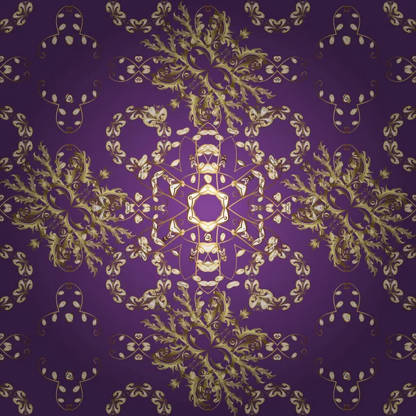 Gold Purple Violet Brown Colors Seamless Medieval Floral Royal Pattern — Vector de stock