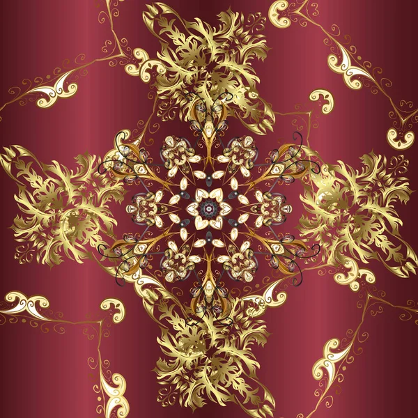 Noel, kar tanesi, yeni yıl. Kahverengi, sarı ve kırmızı renklerde, altın elementlerle kusursuz klasik desen. Kahverengi, sarı ve kırmızı renklerde altın pürüzsüz desenler.