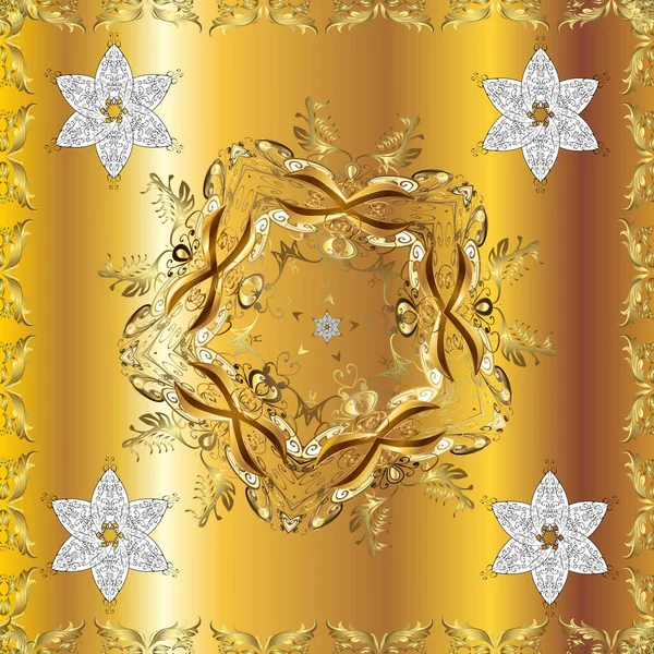 Christmas Golden Snowflake Seamless Pattern Symbol Holiday New Year Celebration — Vector de stock