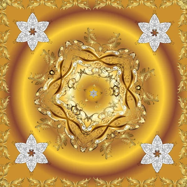Vector Illustration Damask Gold Abstract Flower Seamless Pattern Brown Beige — Stock vektor