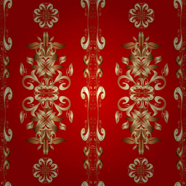 Vintage Seamless Pattern Brown Red Beige Colors Golden Elements Vector — Stockvektor
