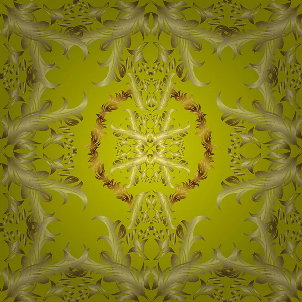 Sarı, kahverengi ve altın elementli nötr renklerde kusursuz klasik desen. Sarı, kahverengi ve altın elementli nötr renklerde altın pürüzsüz desen. Noel, kar tanesi, yeni yıl.