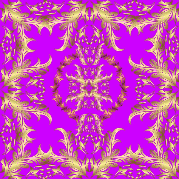 Klasik, kusursuz, kusursuz bir vektör. Çiçek süsü kumaş deseni, cam, çiçek desenli metal sarı, morumsu ve altın elementli nötr renkler..