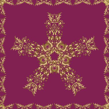 Noel altın kar tanesi kusursuz desen. Kış kar dokusu duvar kağıdı. Sembol bayramı, yeni yıl kutlamaları, altın desen. Tarafsız, kahverengi ve mor renklerde altın kar taneleri.