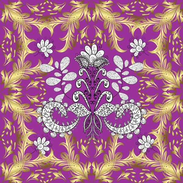 Golden Pattern Neutral Purple Yellow Colors Golden Elements Oriental Ornament — 스톡 사진