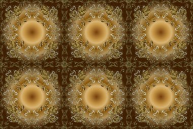 Altın şablon. Klasik çiçek dokusu. Kart, duvar kağıdı, ambalaj ve tekstil için klasik tasarım. Bej, sarı ve kahverengi renklerde kraliyet retro 'su. Kusursuz desenli altın elementler. resimleme.