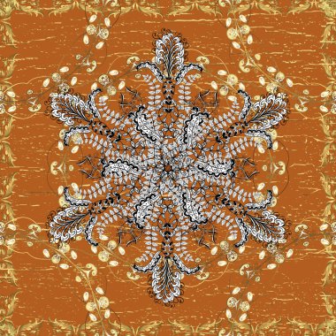 Turuncu, kahverengi ve beyaz altın elementlerle geleneksel klasik altın desen. Barok tarzında kusursuz bir doğulu süsü..