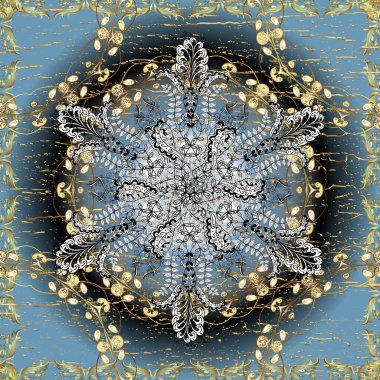 Klasik altın pürüzsüz desen. Çiçek süsü kumaş deseni, cam, çiçek desenli metal beyaz, mavi ve siyah altın elementli..