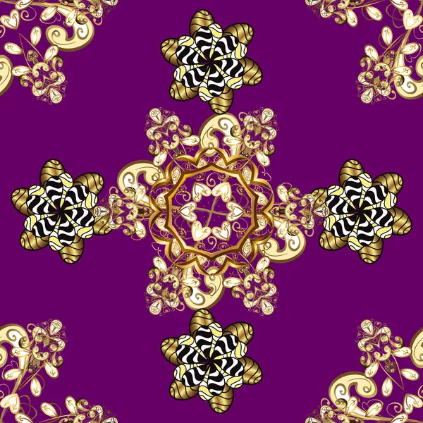 Damask Seamless Ornament Traditional Golden Pattern Classic Oriental Pattern Purple — Stock Photo, Image