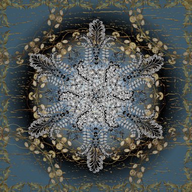 Kusursuz klasik vektör altın deseni. Altın desenli beyaz, siyah ve mavi renklerde altın elementler. Geleneksel oryantasyon süsü. Klasik vintage arkaplan.