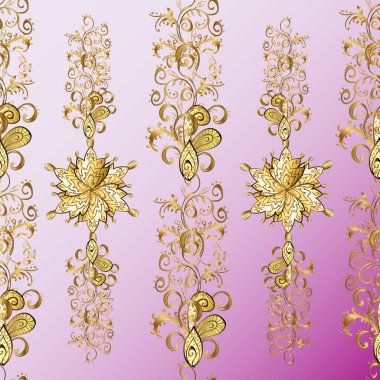 Doğu tarzı arabesk. Kusursuz altın desenli bukleler. Vektör çizimi. Kahverengi, sarı ve altın elementli nötr renkler. Vektör altın desen.