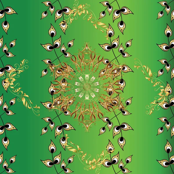 Golden Pattern Green Yellow Gray Colors Golden Elements Backdrop Fabric — Stockový vektor