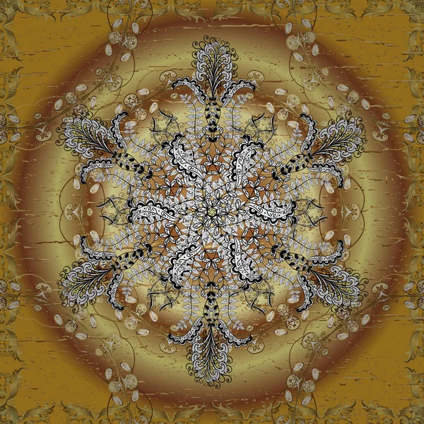 Altın öğeleri üzerinde bej, kahverengi ve sarı renkler. Sorunsuz şark süsleme Barok tarzında. Geleneksel klasik vektör altın seamless modeli.